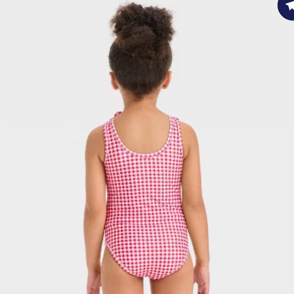 Cat & Jack Toddler Girls' Gingham One Piece Swimsuit Red 4T - Picture 2 of 4
